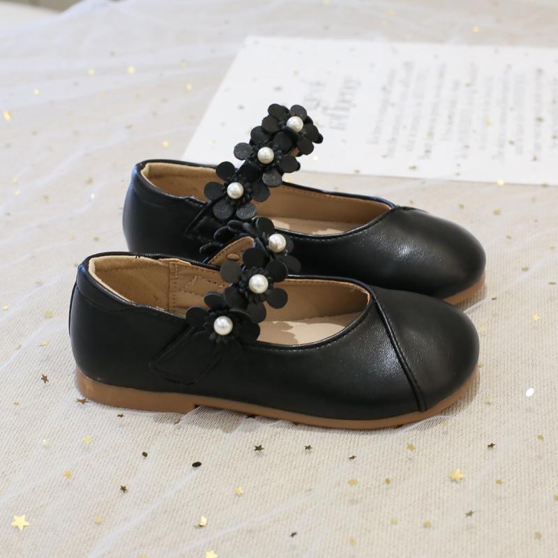 2024 New Simple Flowers Kids Shoes Non-slip Pearls Round-toe Hook & Loop Korean PU Platform Children Casual Shoes Free Shipping