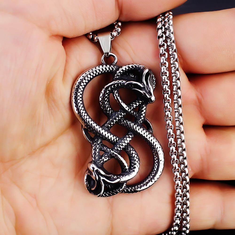 Necklace Nordic Viking Double Dragon Surround Men's Pendant