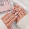 24 Pcs Water Ripple Press On Nails for Faux Pearl Almond Stick-On Fake Nails