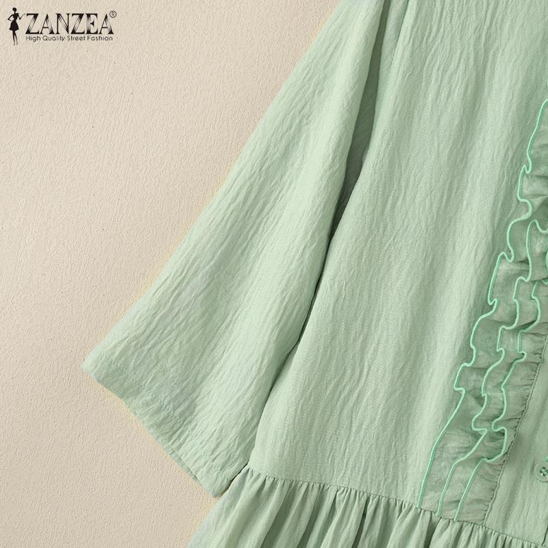 ZANZEA Women Casual Round Neck Summer Solid Color Short Sleeve Dress