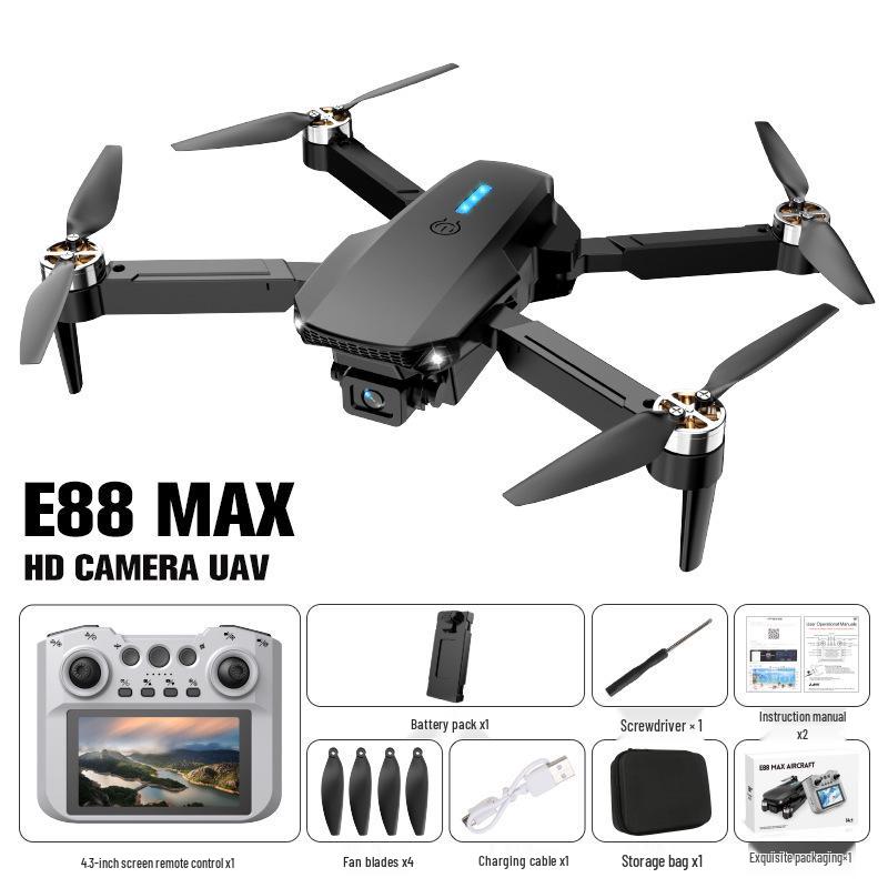 E99MAX Dual Camera Foldable Drone: Brushless Quadcopter with Optical Flow and Remote Control Large Screen.