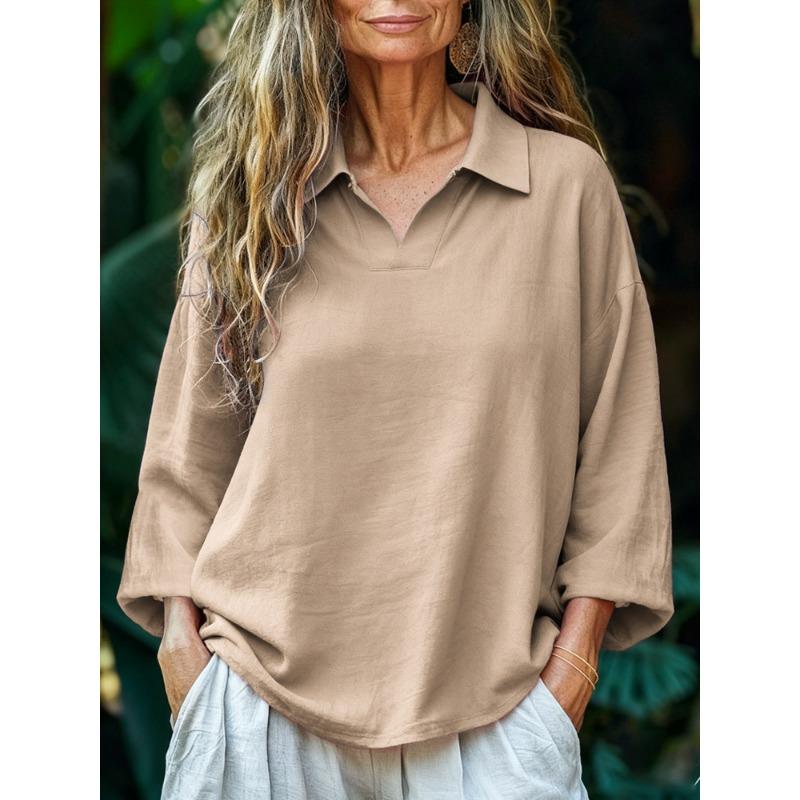 Autumn New Women's Casual Loose Fashionable Lapel Solid Color Door Tube Shirt