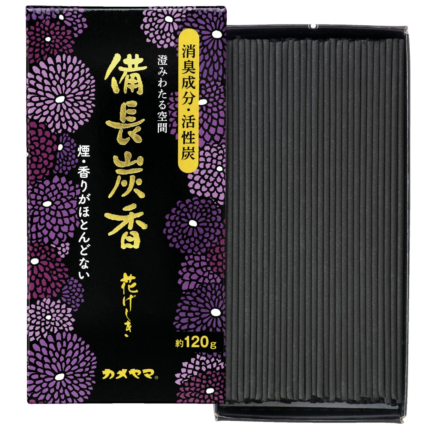 Erin Japan - Japanese Selected Goods - Black Kameyama Hanageshiki Binchotan Charcoal Incense 120G 220 Contains Deodorizing Ingredients Sticks, Approx. (Approx. Sticks), Unscented, Uncolored, Blac