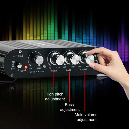ST-838 2.1 Channel Amplifier Aluminum Alloy HiFi Power Amplifier Bass And Treble Adjustment Stereo Audio Amplifier for Car Home Use