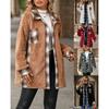 Inter Women's Fashion Jacket Warm Plush Loose Jacket for Women Plaid Winter Outerwear Faux Fur Zipper Ladies Parka Coat