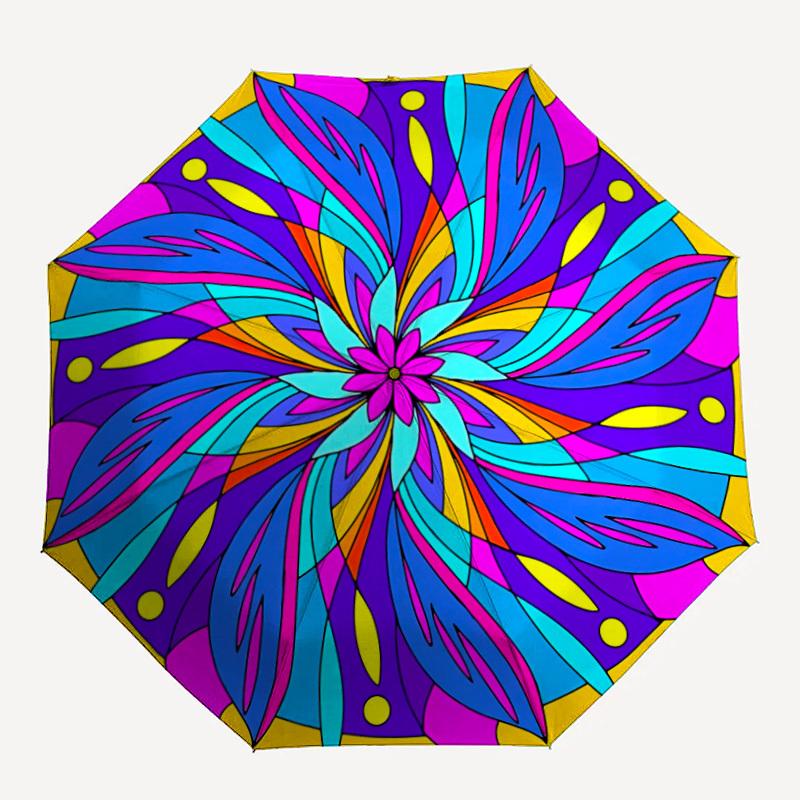 1pc Flower Mandala Pattern Automatic Umbrella Portable Home Essential Umbrella, Iron Umbrella Structure Suitable for All Seasons Yy251123200