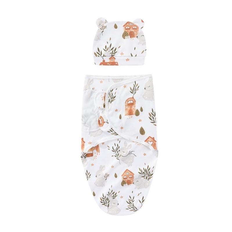 2PCS Set Newborn Swaddle Wrap with Bear Ear Hat Soft Cotton Anti‑Startle Adjustable Anti‑Kick Baby Sleepsack Breathable Infant Sleeping Blanket