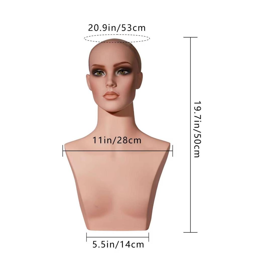 Female Mannequin Head with Shoulders Natural-Looking for Salons, Makeup Artists