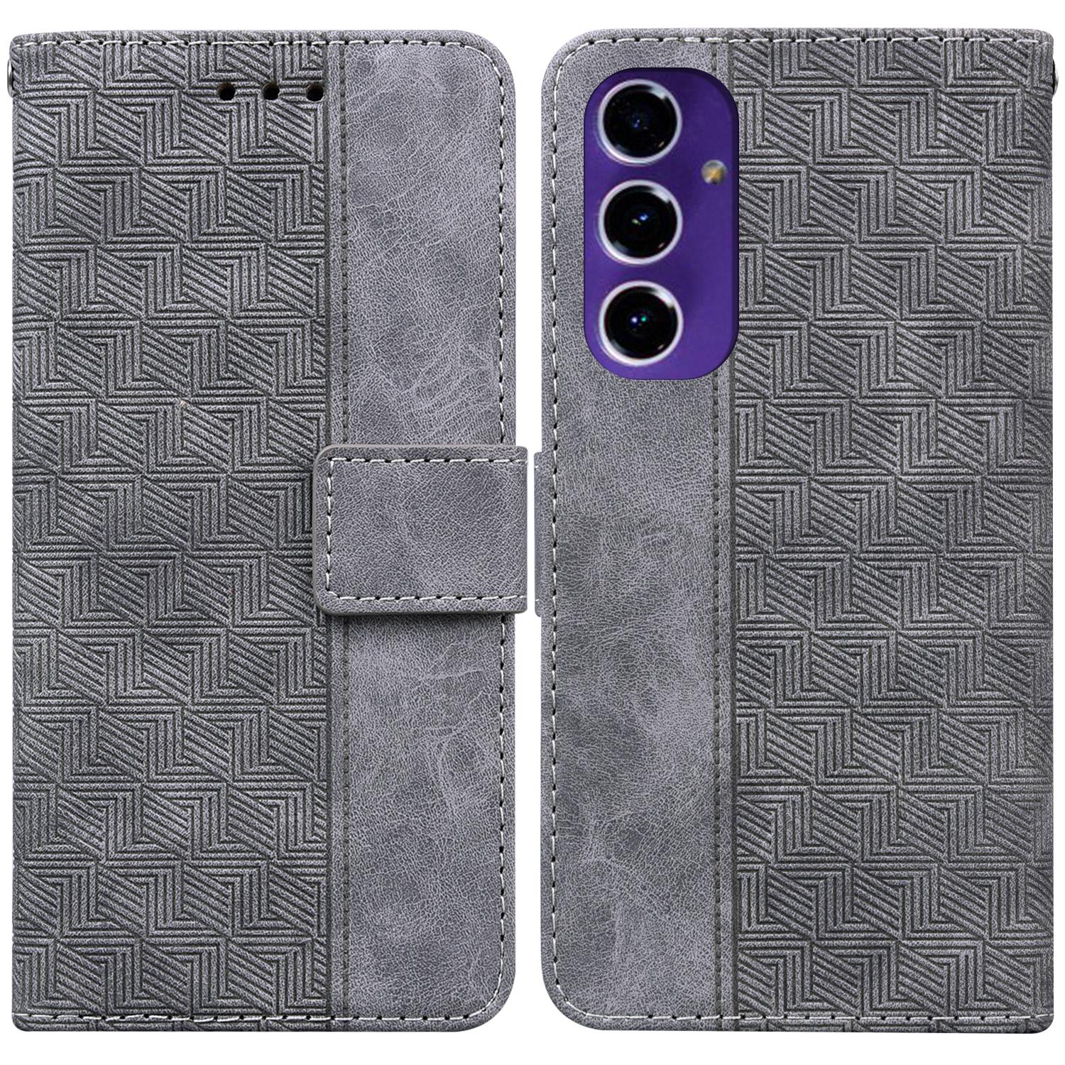 

For Samsung Galaxy A16 5G/A16 4G Case Geometry Pattern Leather Wallet Phone Cover Grey