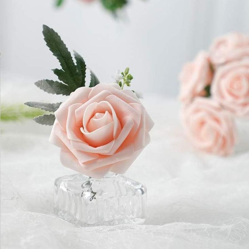 25Pcs Gift Box Foam Pe 3.15 Inch Rose Flower with Stem Simulation Artificial Flower