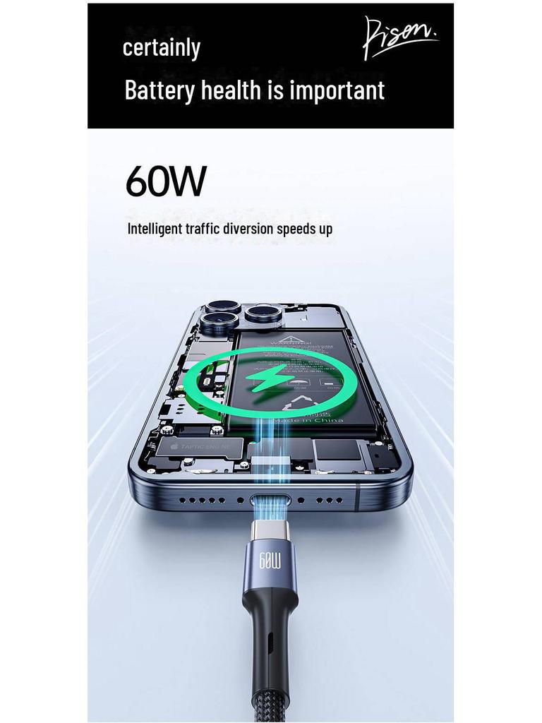 PISEN 60W Dual Head Type-C Fast Charging Cable for Apple & Huawei