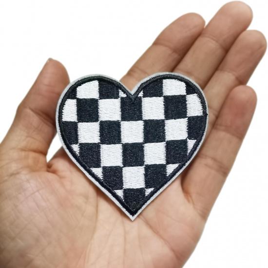 Set of 12pcs Black and White Racing Day Race Day Checkered Flag Heart Iron On Embroidered Patches Appliques Machine Embroidery Jacket Denim Jeans
