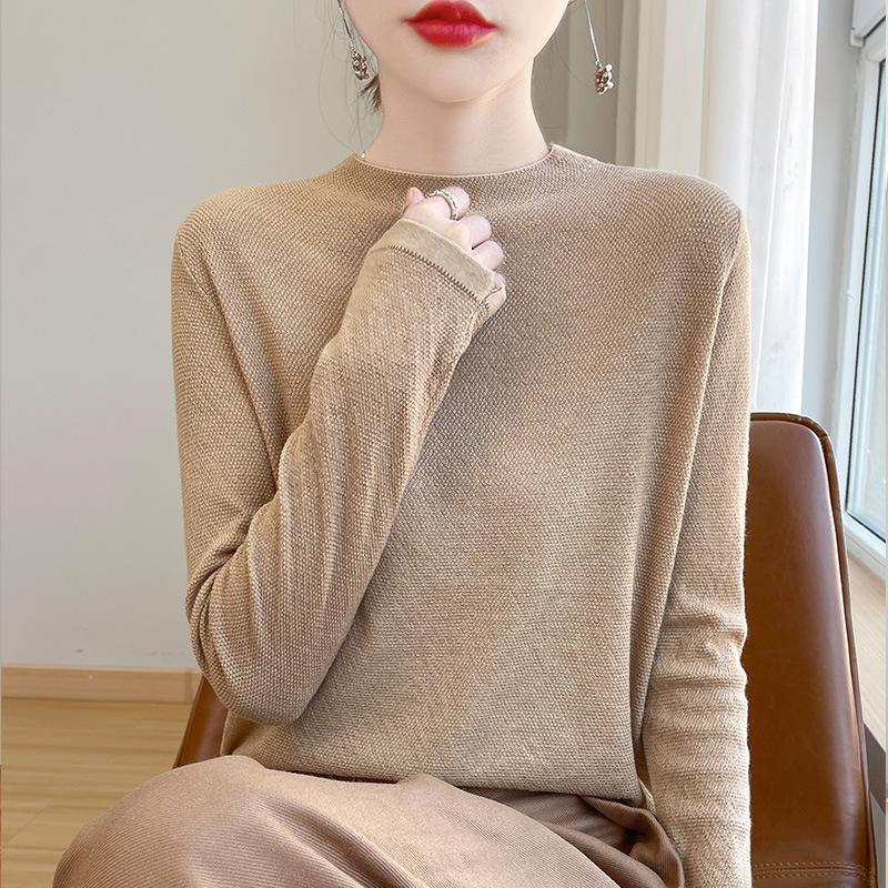 

Вязаный свитер с полувысоким воротником и длинными рукавами для женщин, из шерсти мериноса, новый базовый топ-водолазка для осени и зимы XXL верблюд