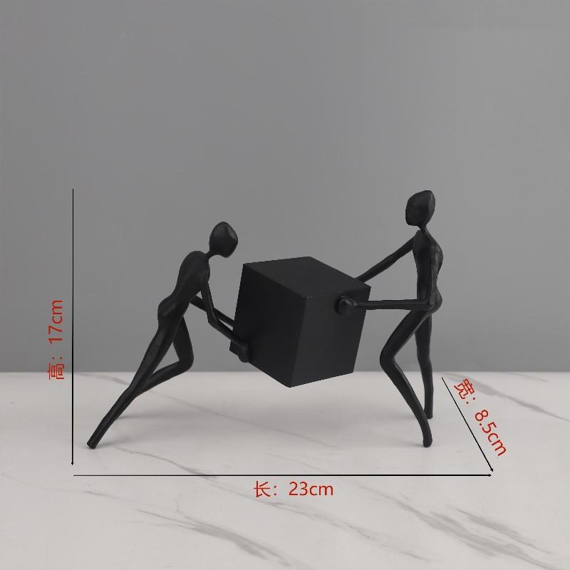 Black Cast Iron, Metal Figure Sculptures, Abstract Geometric Block Figures, Desktop Figurines, Living Room Decorative Ornaments