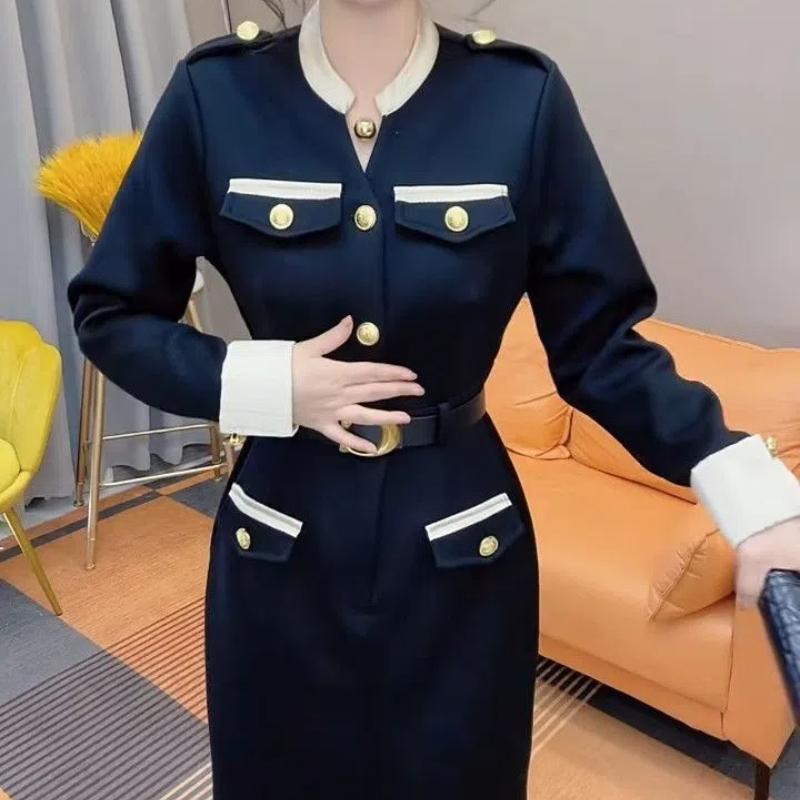 Large Size Small Fragrant Style Long Sleeved Women's Autumn and Winter New Fashion Style Slimming and Base Dresses