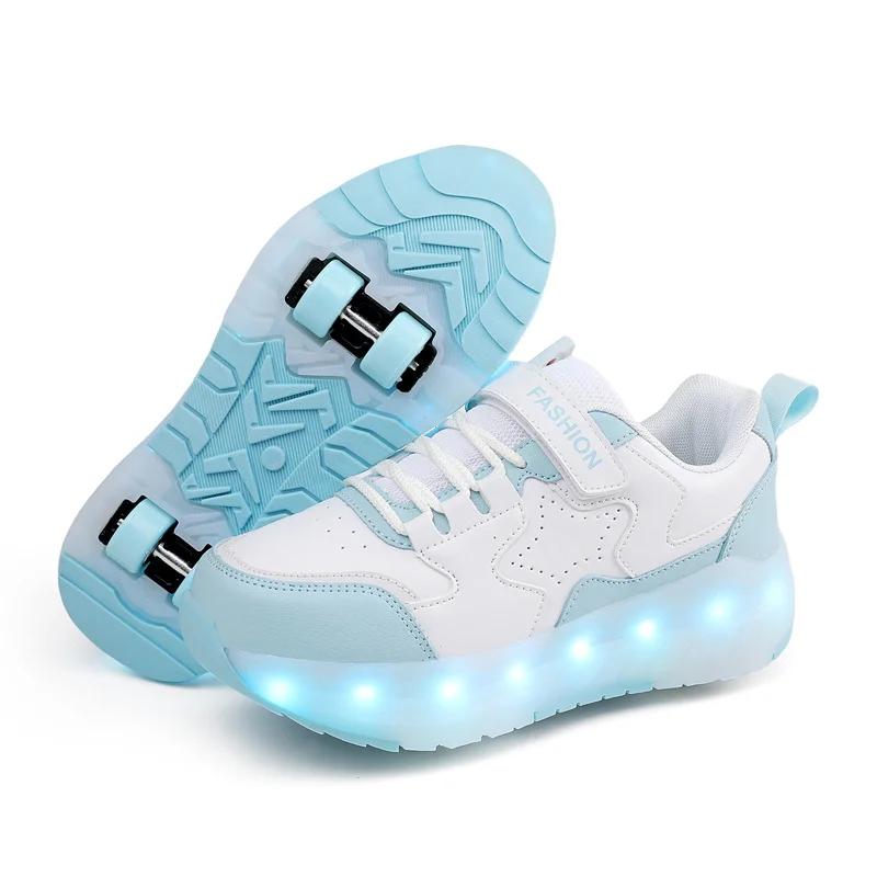 Kid Led Sneakers Usb Charging Luminous Shoes Outdoor Sport Roller Skates Children Four Wheels Boys Girls Casual Shoes Glowing