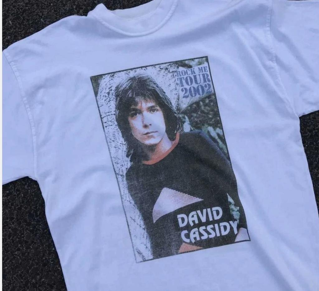 David Cassidy Rock me Tour Maglietta Bianca Unisex a Maniche Corte