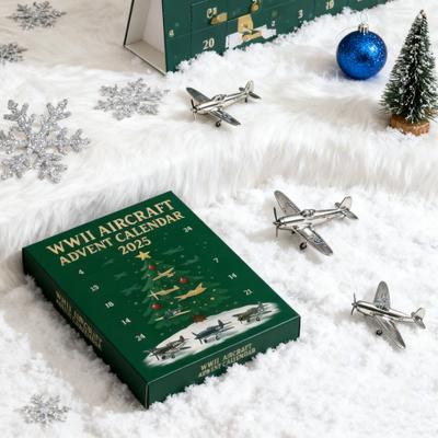 WWII Aircraft Advent Calendar 2025 24 Days Fighter Jets Ornaments Christmas Countdown Calendar Collectible Mini Warbirds Model for Collectors