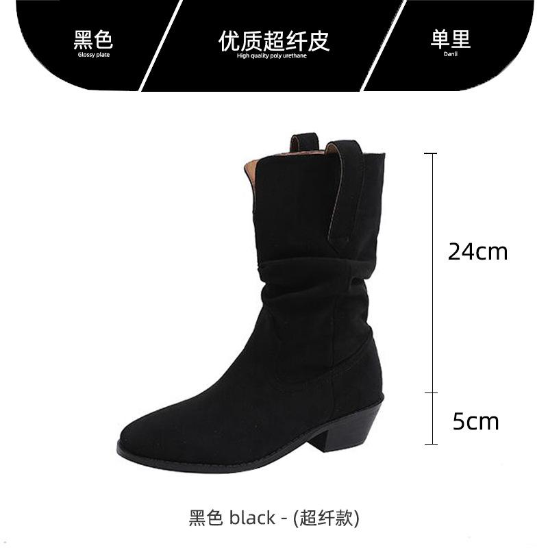 

Soft leather version~ Western pleated short boots women s stacking boots retro British style small inner height increase medium tube Martin boots 35
