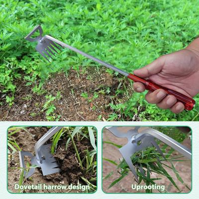 Strumento Estrattore Erbacce 6 Denti Acciaio Forgiato Estirpatore Manuale 2-in-1