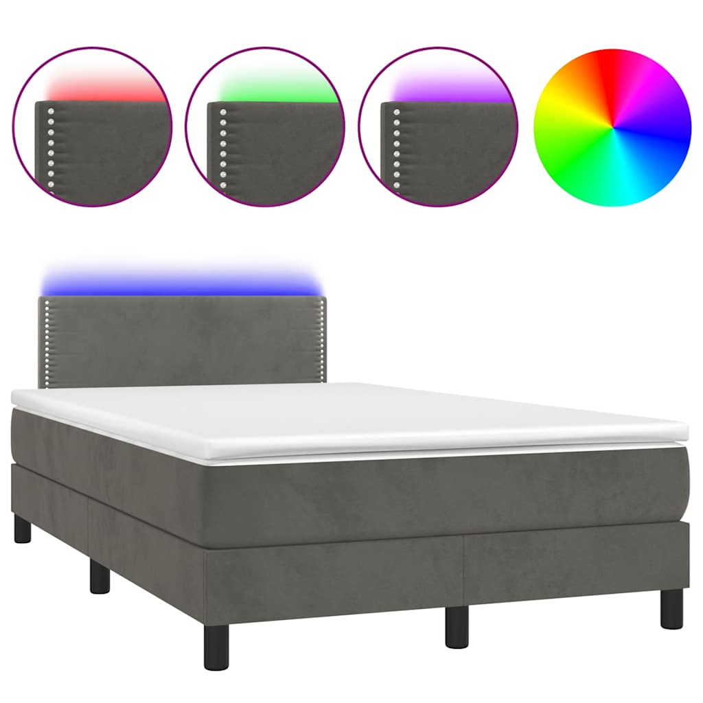 Vidaxl Letto Continentale Con Materasso E LED, Grigio Scuro, 120X190 Cm