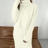 Women Turtleneck Sweater Dress Long Sleeve Loose Fit Knit Mini Dress Solid Color Casual Pullover Dress