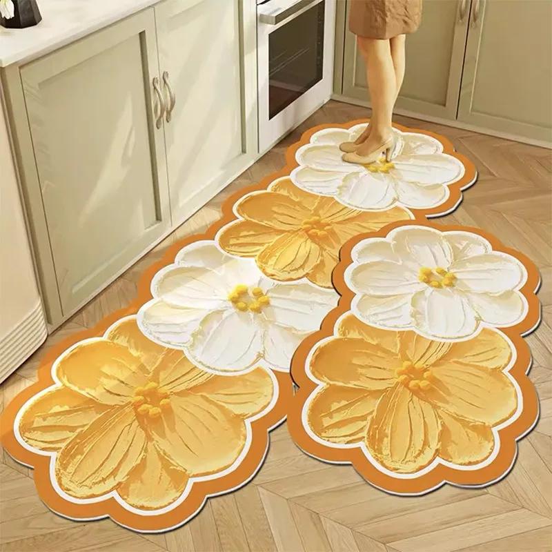 Flower Kitchen Floor Mat Non Slip Absorb Oil Kitchen Rug Oil Painting Long Carpet  Entrance Doormat  Kitchen Hallway Runner Rugs