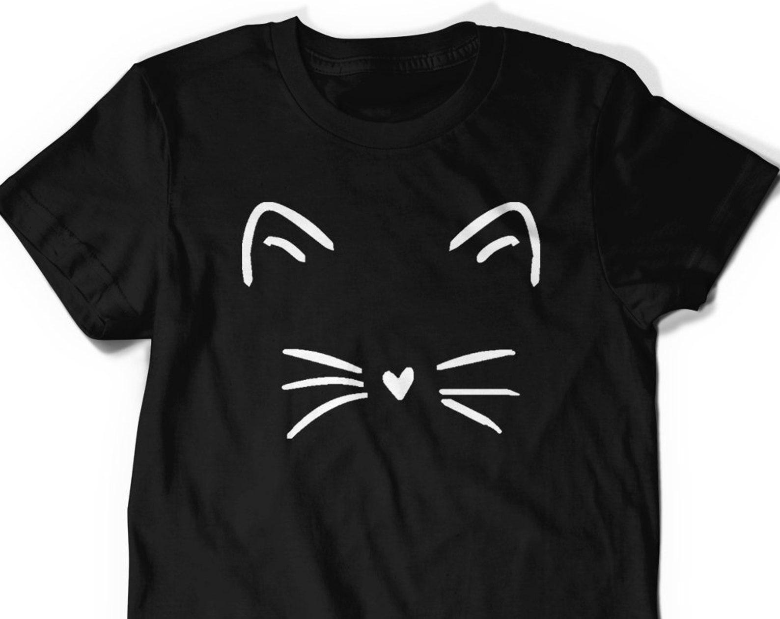 Cat Shirt Kitty Kitten T Shirt Tee Mens Womens Ladies Funny Present I Love Cats Animal Lover T-shirt Whiskers Face Girlfriend Fashion Cute L