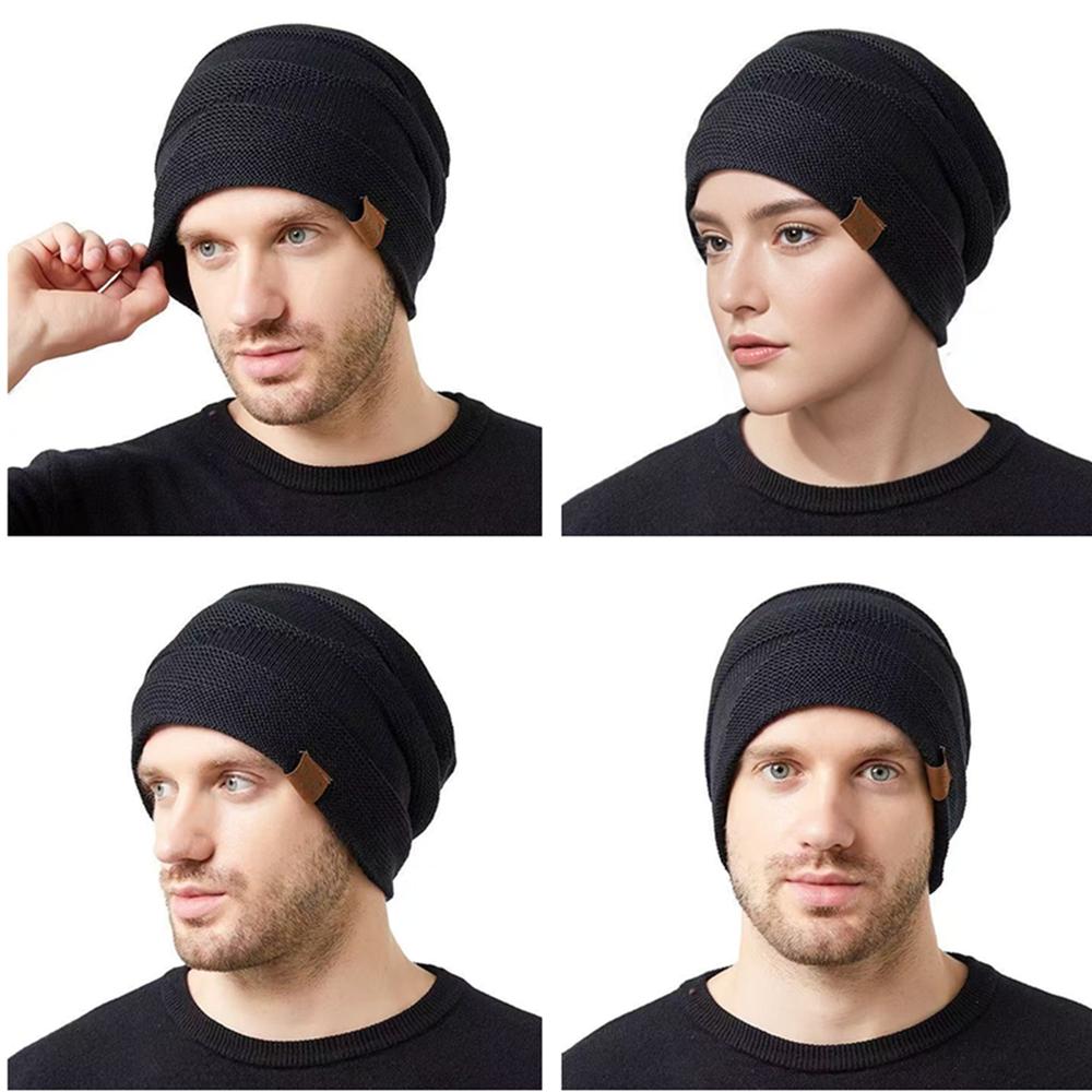 New Unisex Slouchy Winter Hats Add Fur Lined Men And Women Warm Beanie Cap Casual Label Decor Winter Knitted Hats