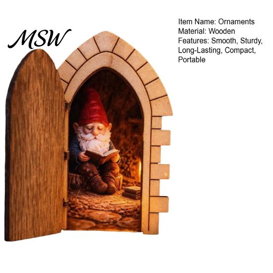 Decorative Wooden Door for Home Fairy Gnome Tabletop Ornament, Mini Elf Figurine, Whimsical Indoor Decoration Tale Garden Decor, Magical Cottage