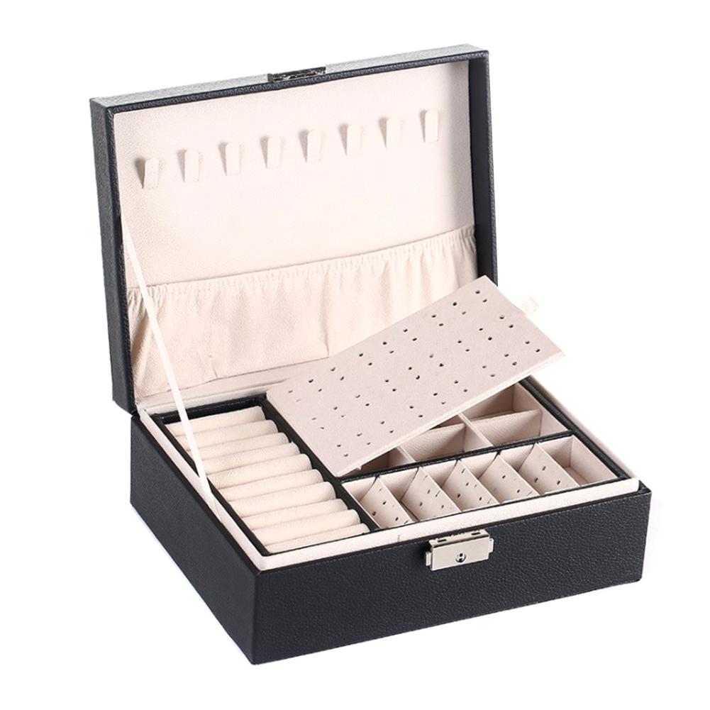 2 Layers Jewellery Box Organiser Small Home Travel PU Leather Earings Rings Jewelry Storage Case Women Portable Removal Tray