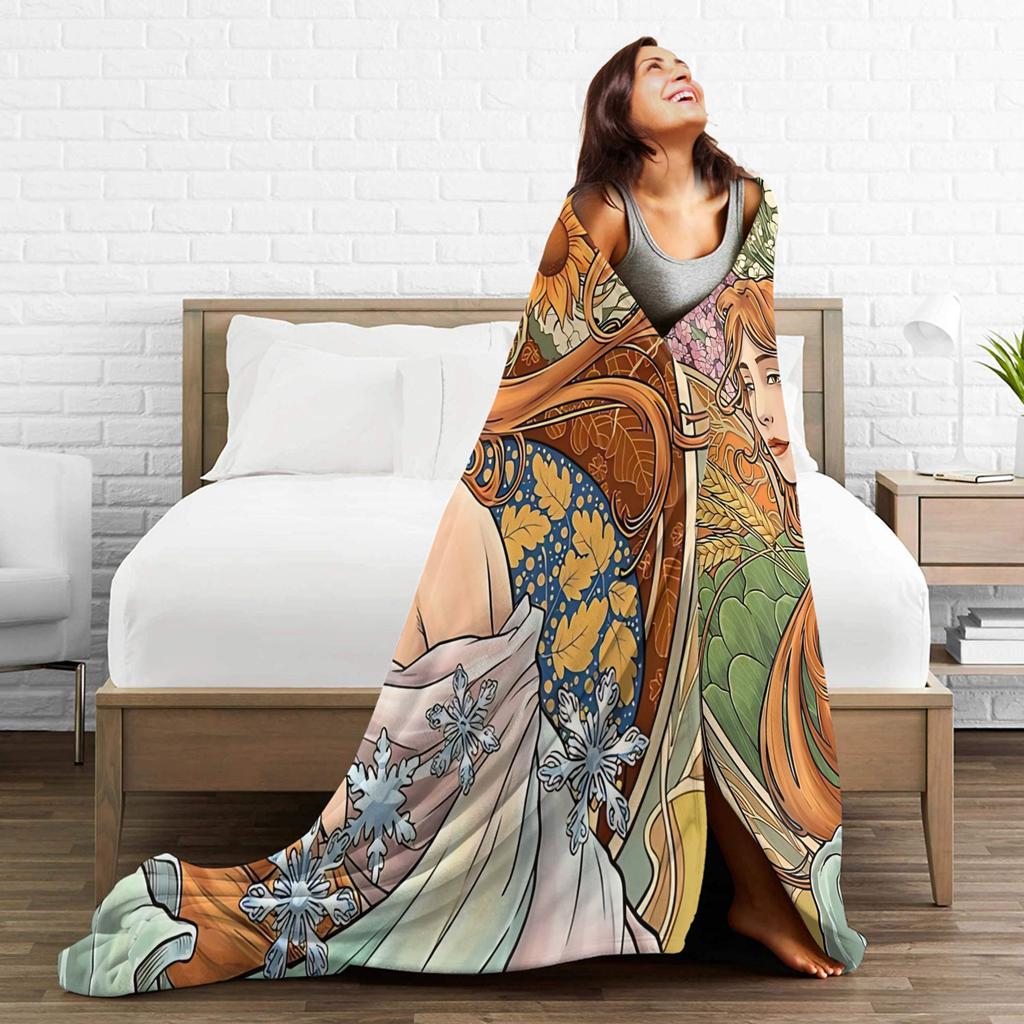 Language of Flowers Alphonse Mucha   Plush Blanket Kids Adult  Flannel Throw Blanket For Couch Chair Warm Soft Design Quality