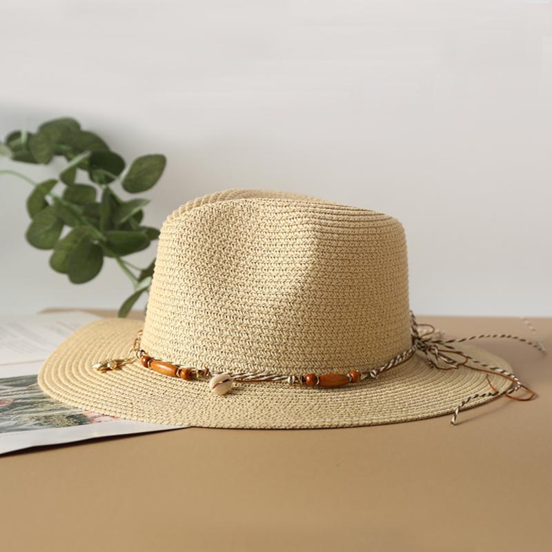 Summer Sun Hats Ladies Fashion Girl Straw Hat Shell Strap  Beach Hat Casual Grass Jazz Top Panama Hat Womens Bone Visor Cap