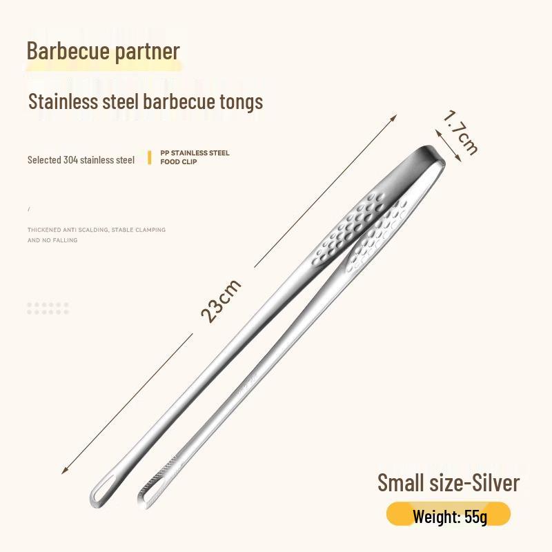 Korean BBQ Stainless Steel Kitchen Tongs for Barbecue, Steak, Fruit, Ice, and Frying