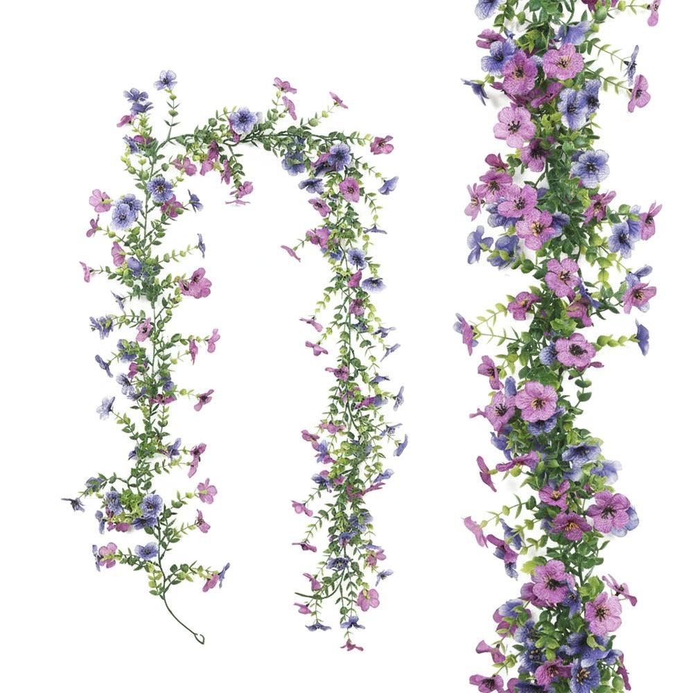

Многоцветная искусственная фиолетовая цветочная лоза, зеленые листья эвкалипта, 132 цветка, имитация цветочной гирлянды, аксессуары для DIY фиолетовый