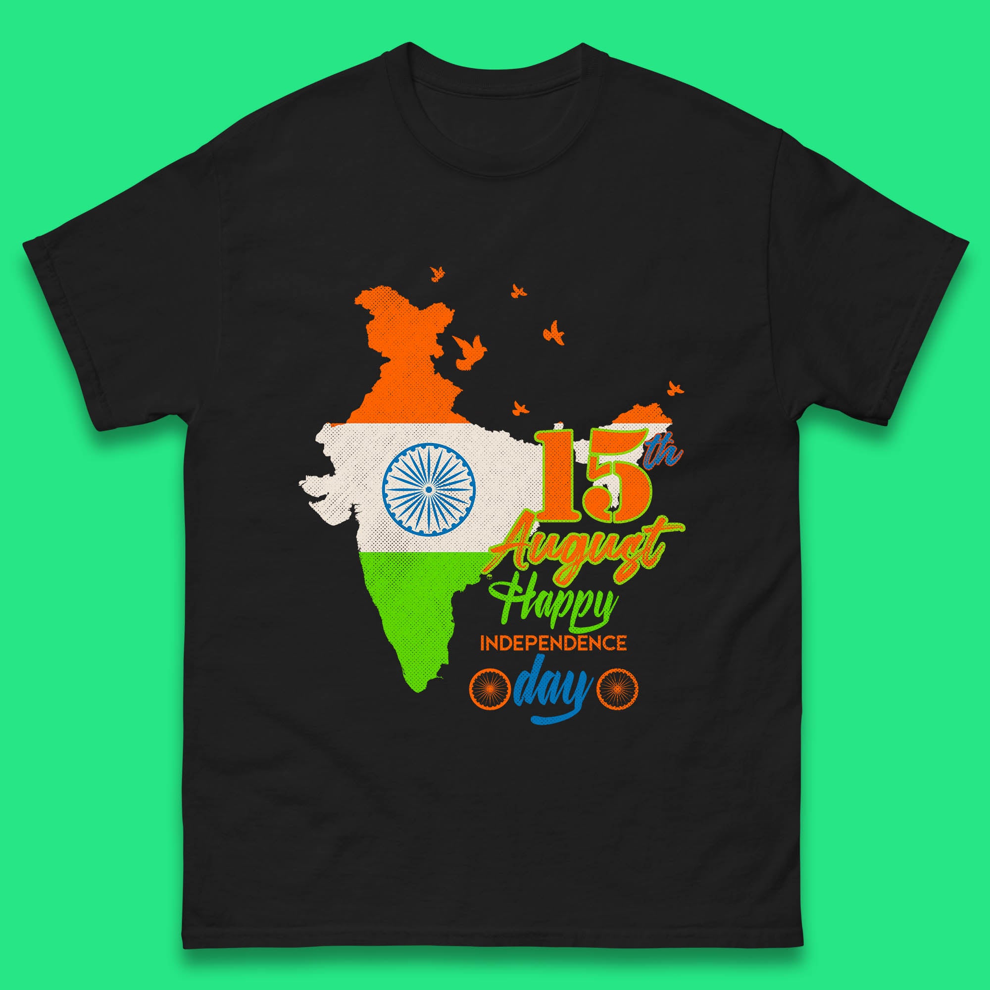 15th August India Happy Independence Day Patriotic Indian Map Flag Mens Tee Top S