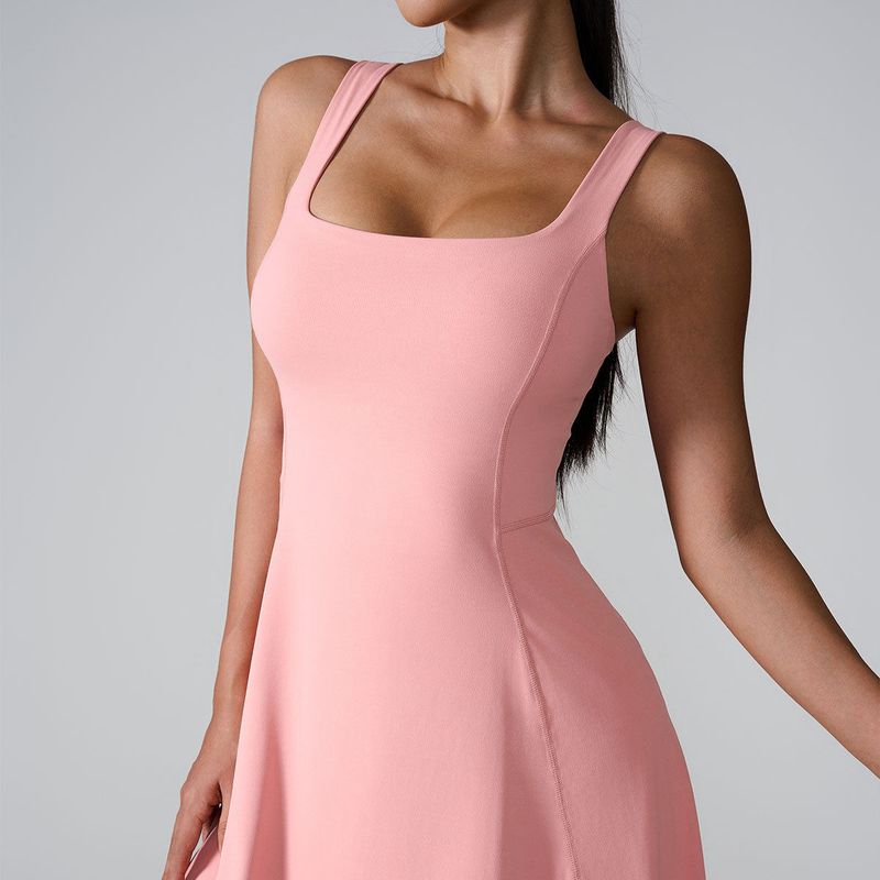 European and American Sports Dress Sexy All-Match Anti-exposure Lining With Chest Pad Anti-exposure Running Tennis Fitness Skirt Women Vitality Powder S(Adult)