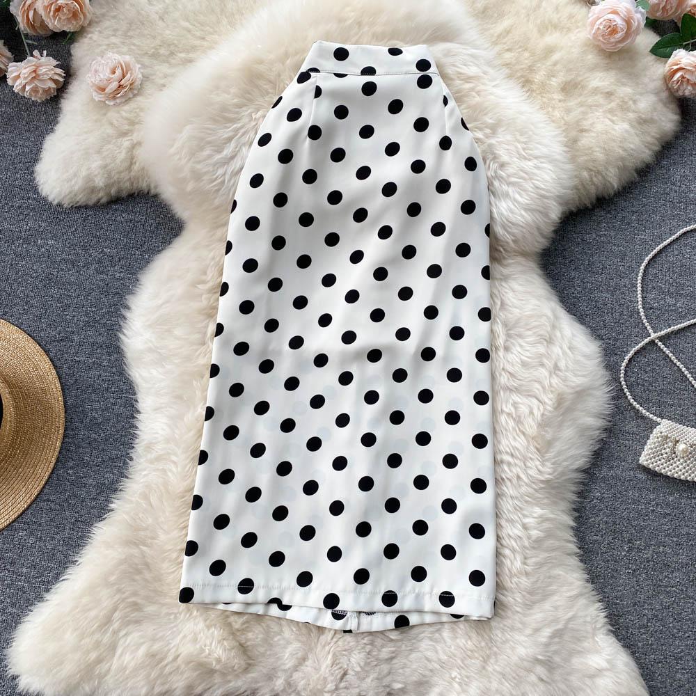 Mid-Length Skirt Women's Spring And Summer High-Waisted A-Line Skirt Polka Dot Skirt All-Match Simple One-Step Skirt