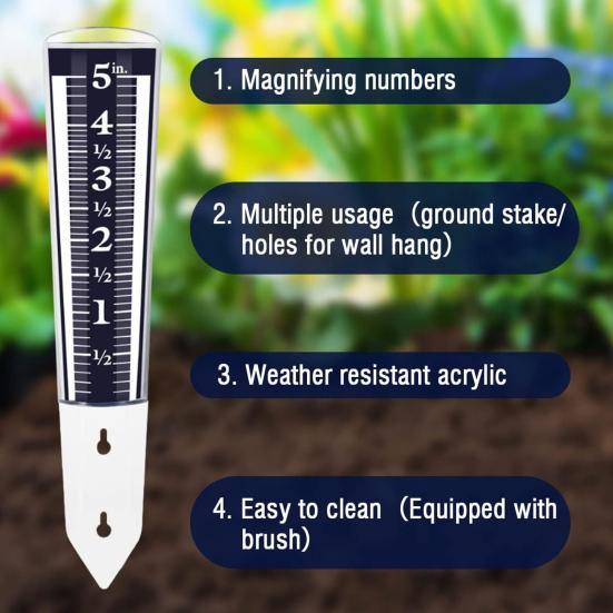 

5-Inch Capacity Rain Gauge Easy to Monitor with Magnifying Scale Rain Gauge Precipitation And Numbers 1pc синій