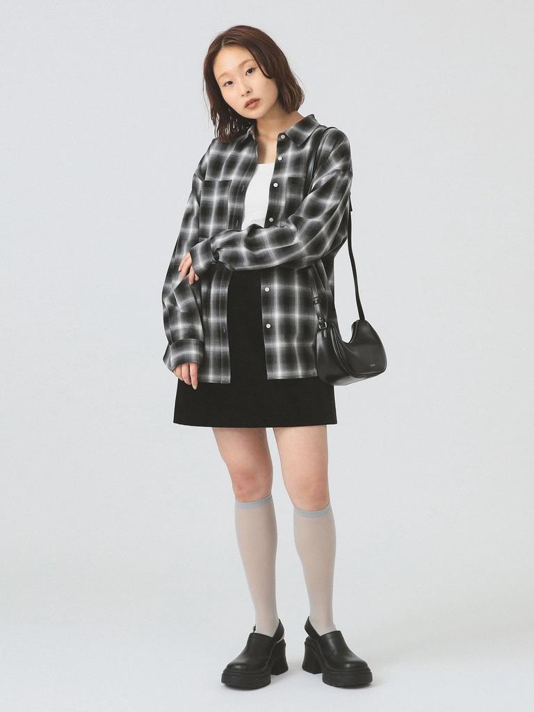 Ray Beams Women's Ombre Check Oversized Shirt, Black, One Size, Large/Sized Shirt/Blouse