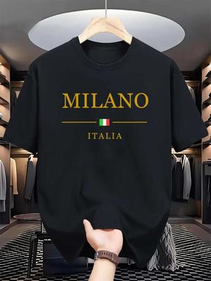 Herren Sommer 100% Baumwolle Modisch Lässig Locker Übergröße MILANO ITALIA Muster Bedruckt Sport Rundhals Kurzarm T-Shirt
