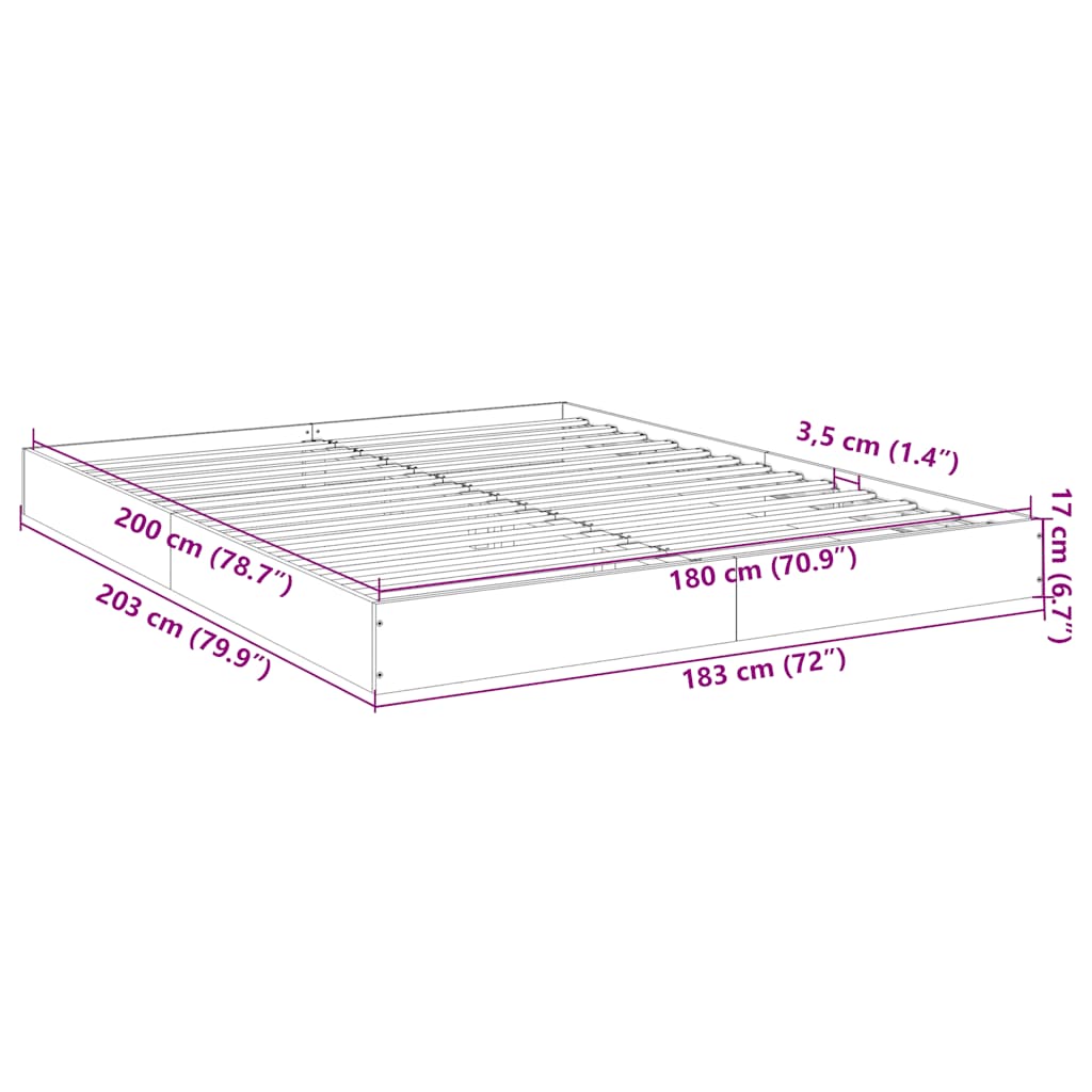 Bed Frame without Mattress Gray Sonoma 180 x 200 cm Engineered Wood