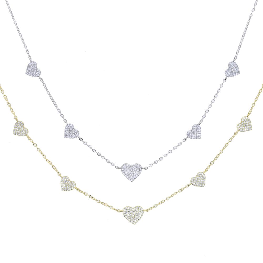 New High Quality Micro Pave White CZ Heart Charm Link Chain Necklace Minimal Delicate Lover Girlfriend Fashion Jewelry