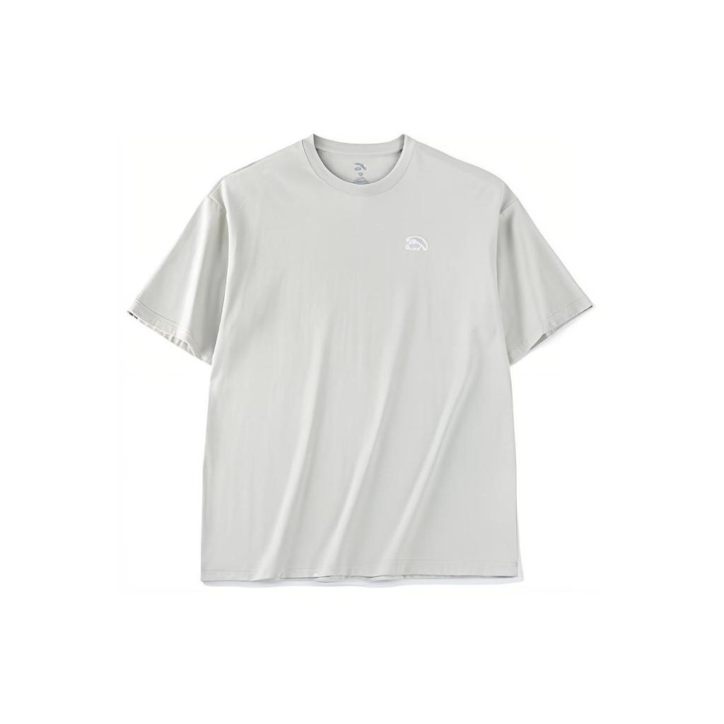 Anta Logo Pattern Round Neck Pullover Loose Short Sleeve T-Shirt Unisex Tops Beige 972328113-2