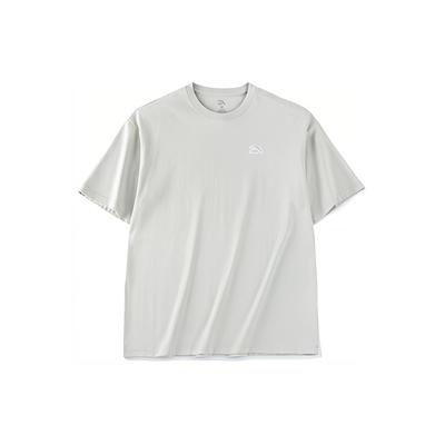 Logo Pattern Round Neck Pullover Loose Short Sleeve T-Shirt Unisex Tops Beige 972328113-2