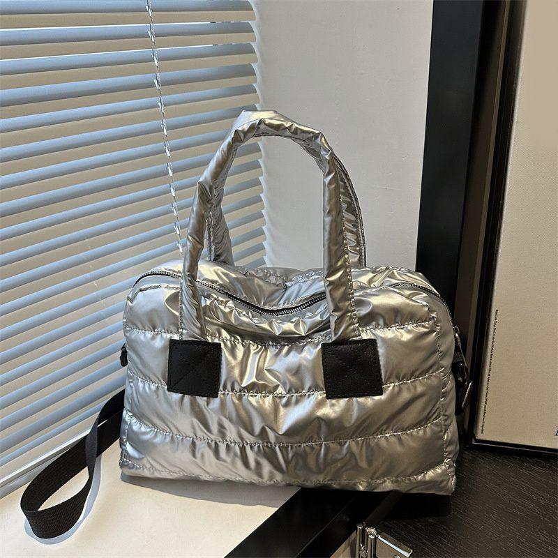 Yogodlns Leisure Zipper Shoulder Bag Women's Retro Sewing Thread Large Capacity Soft Versatile Commute Shopper Tote Casual Handbags