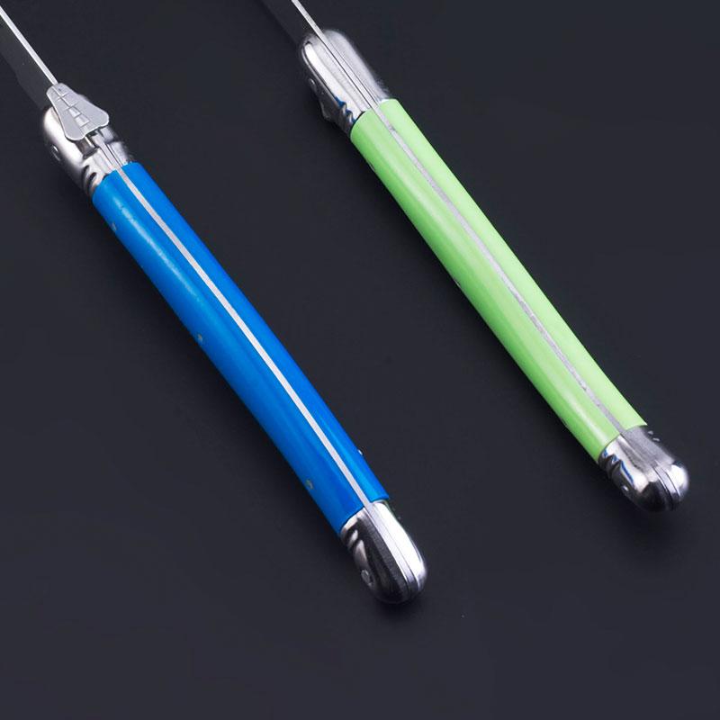 Laguiole Tarzı Biftek Bıçağı Paslanmaz Çelik Gökkuşağı Saplı Yemek Bıçakları Çok Renkli Yemek Takımı Mutfak Sofra Takımı 6 Parça 9 İnç