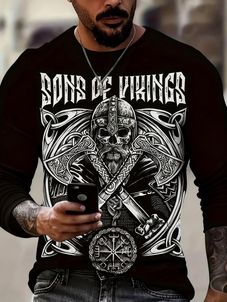 Men's Skull Graphic T-Shirts long Sleeve Skeleton 3D Print Street man t shirt autumn O-Neck Casual Y2k Top oversize Men clothing