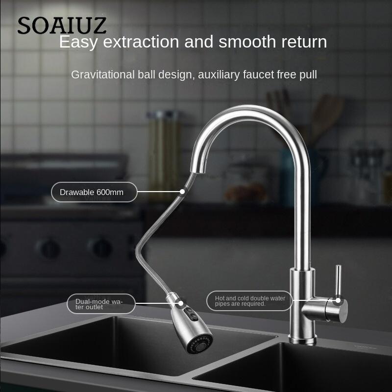 304 Edelstahl Küchenarmatur Einloch Ausziehbarer Auslauf Küchenspüle Mischbatterie Strahl Sprühkopf 360 Grad Drehung Armatur