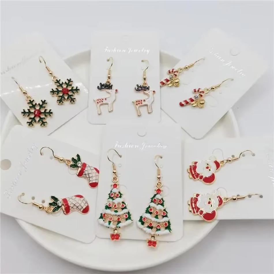 Christmas Tree Wreath Crutch Gift Box Santa Claus Snowman Deer Earrings Ladies Long Tassel Circle Accessories Creative Gifts